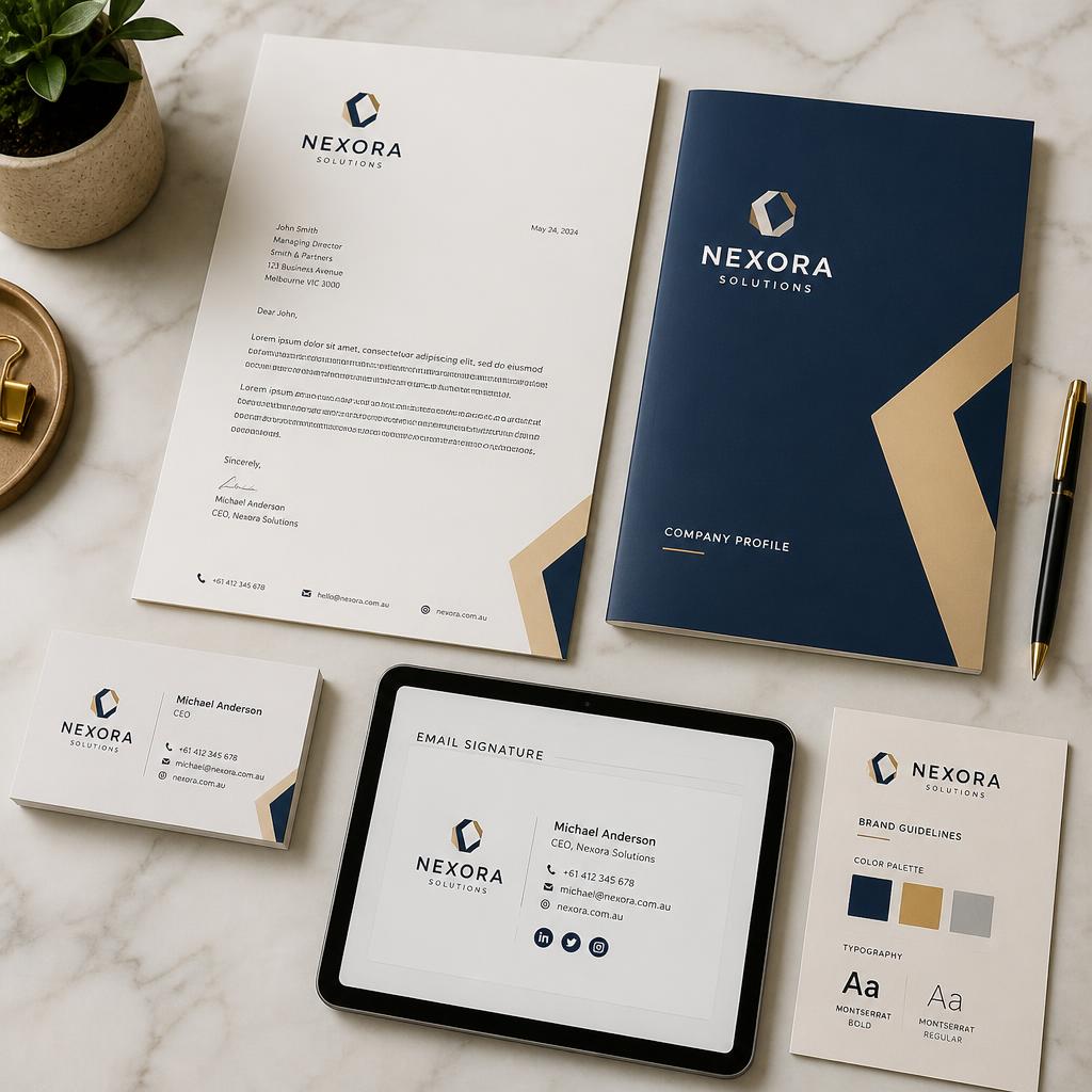 BrandIn Studio Brand in a Box kit — logo, company profile, business cards, email signature